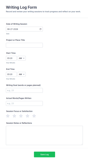 Writing Log Form Template