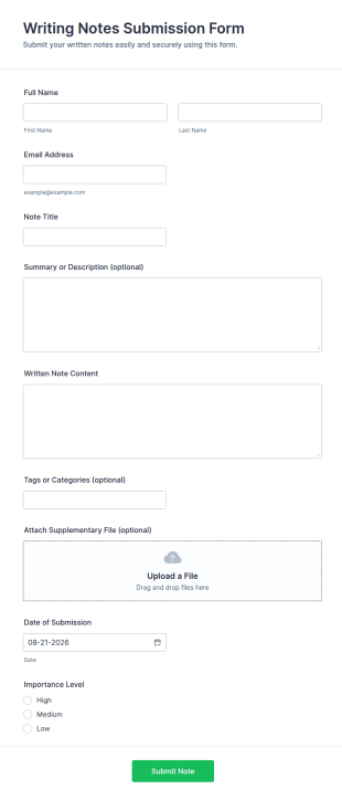 Writing Notes Submission Form Template