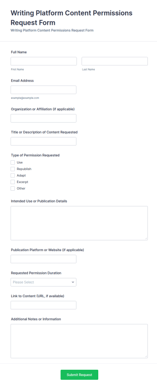 Writing Platform Content Permissions Request Form Template