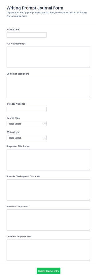 Writing Prompt Journal Form Template