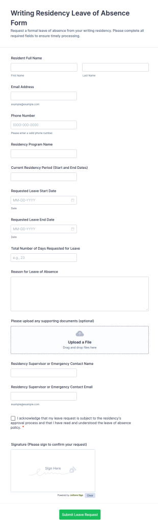 Writing Residency Leave Of Absence Form Template