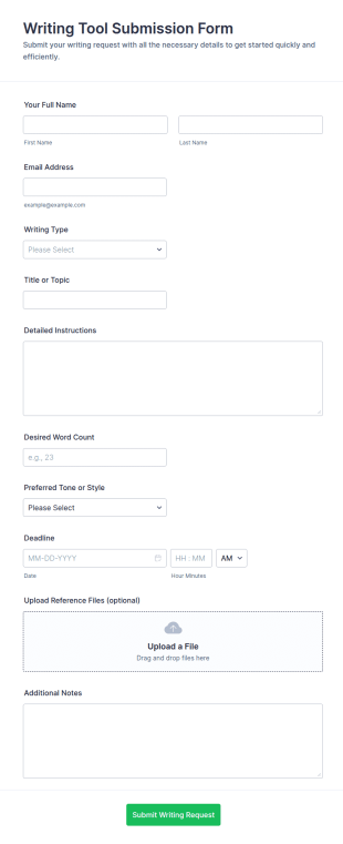 Writing Tool Submission Form Template