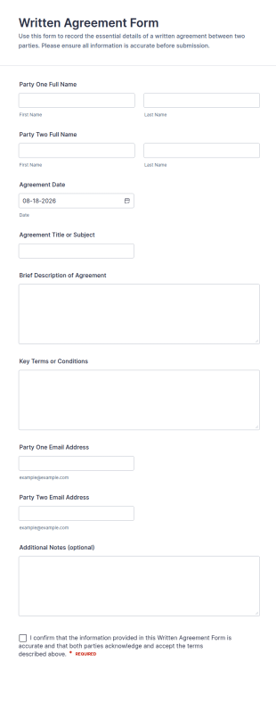 Written Agreement Form Template