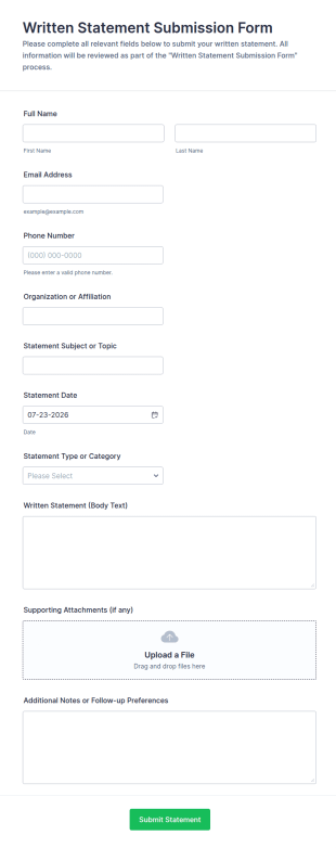 Written Statement Submission Form Template
