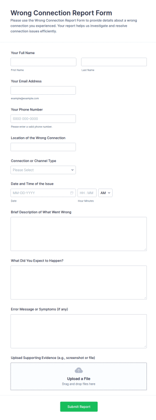 Wrong Connection Report Form Template