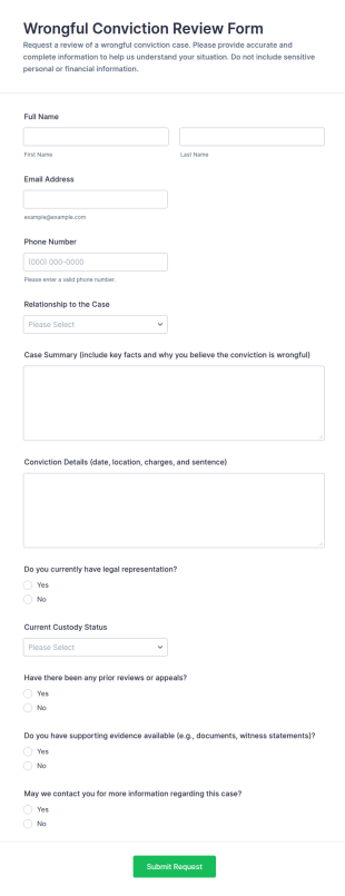 Wrongful Conviction Review Request Form Template