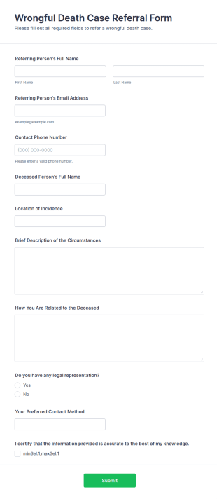 Wrongful Death Case Referral Form Template