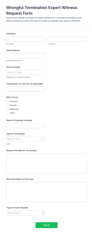 Wrongful Termination Expert Witness Request Form Template