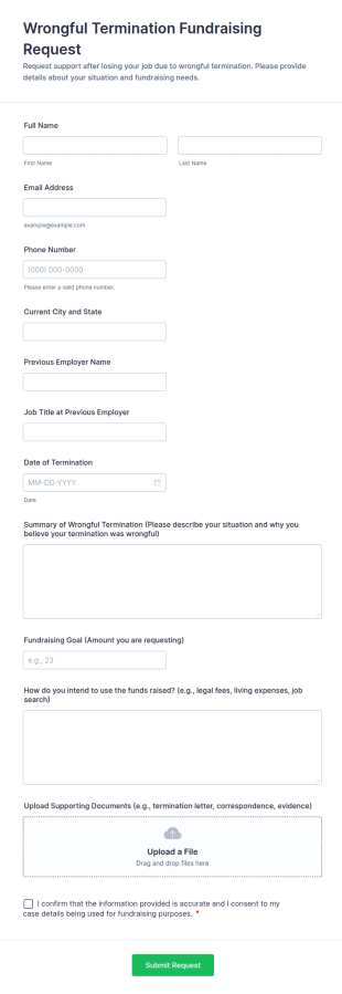 Wrongful Termination Fundraising Request Form Template