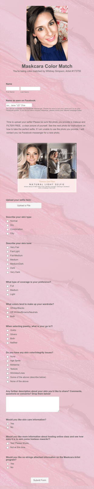 Maskcara Color Match WS Form Template