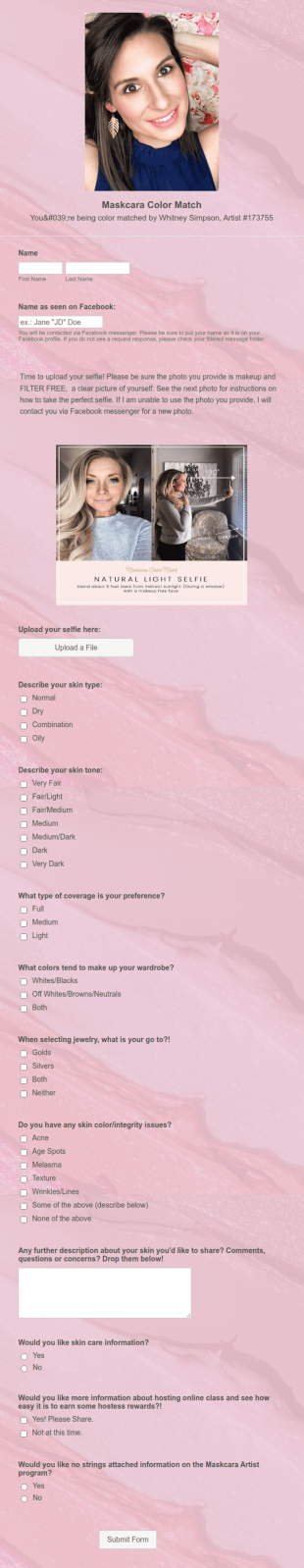 Maskcara Color Match WS Form Template