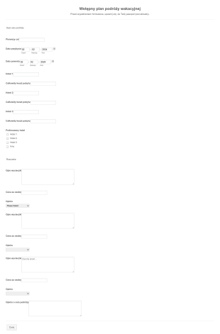 Wstępny Plan Podróży Wakacyjnej Form Template