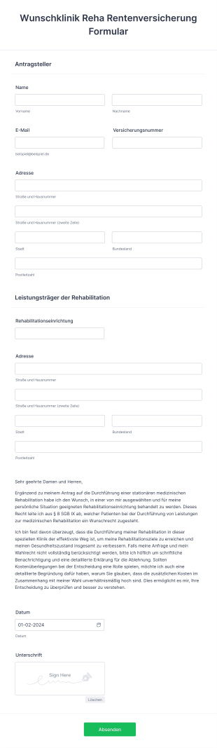 Wunschklinik Reha Rentenversicherung Formular