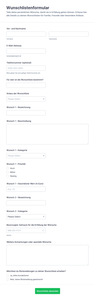 Wunschliste Formular