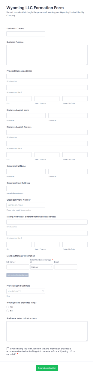 Wyoming LLC Formation Form Template