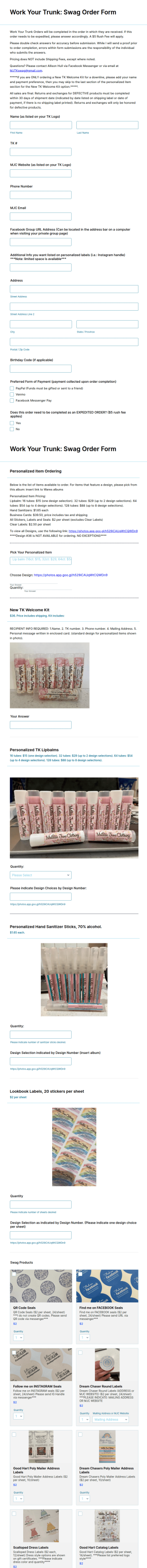 WYT Product Order Form 4521