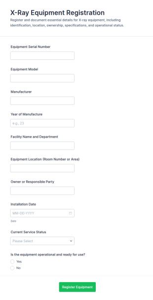 X Ray Equipment Registration Form Template