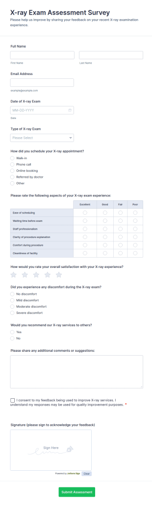 X Ray Exam Assessment Survey Form Template