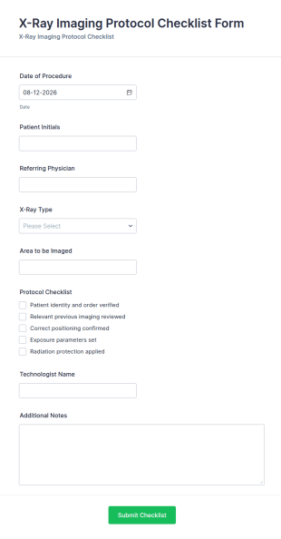 X Ray Imaging Protocol Checklist Form Template