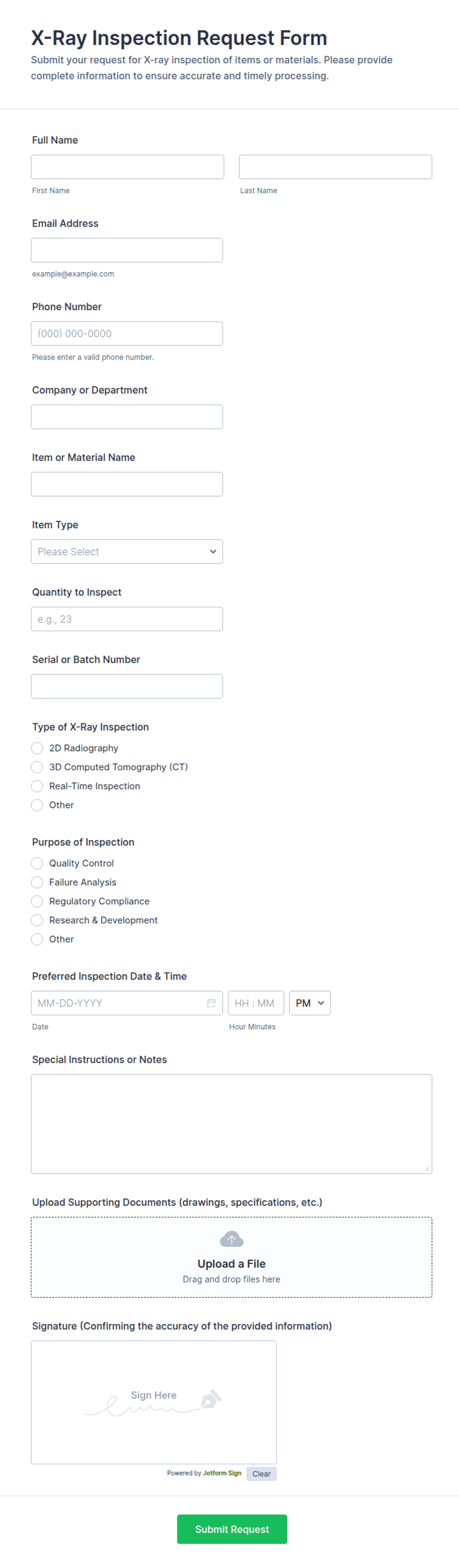 X-Ray Inspection Request Form Template | Jotform