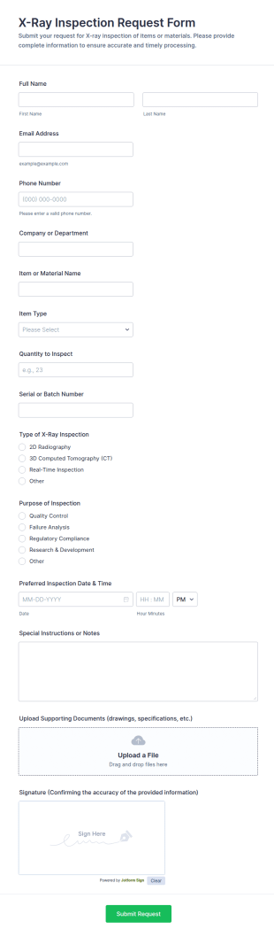 X Ray Inspection Request Form Template