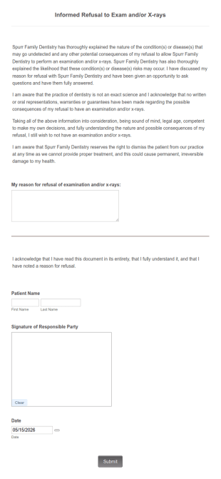 X Ray Refusal Form Template