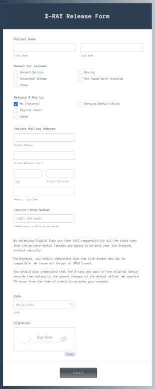 X RAY Release Form Template