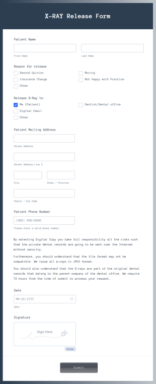 X RAY Release Form Template