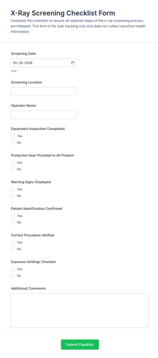 X Ray Screening Checklist Form Template