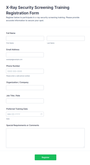 X Ray Security Screening Training Registration Form Template