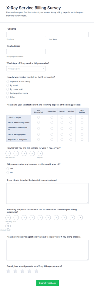 X Ray Service Billing Survey Form Template
