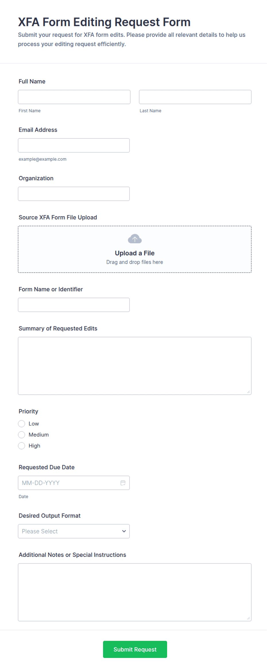 XFA Form Editing Request Form | Jotform