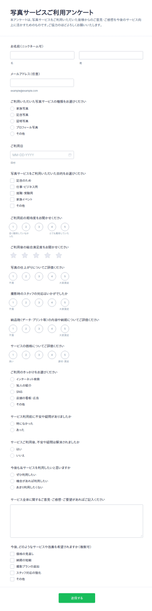写真サービス利用者のご意見アンケート