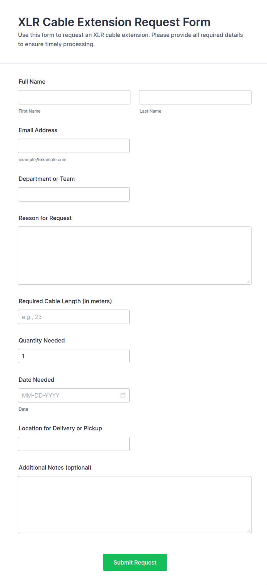XLR Cable Extension Request Form Template | Jotform