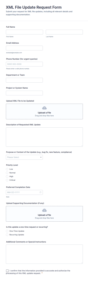 XML File Update Request Form Template