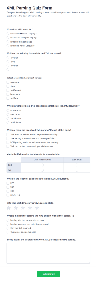XML Parsing Quiz Form Template