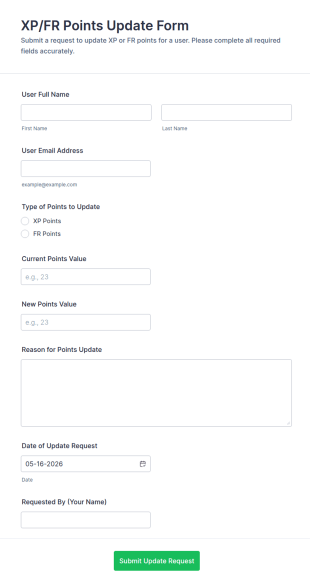 XP/FR Points Update Form Template