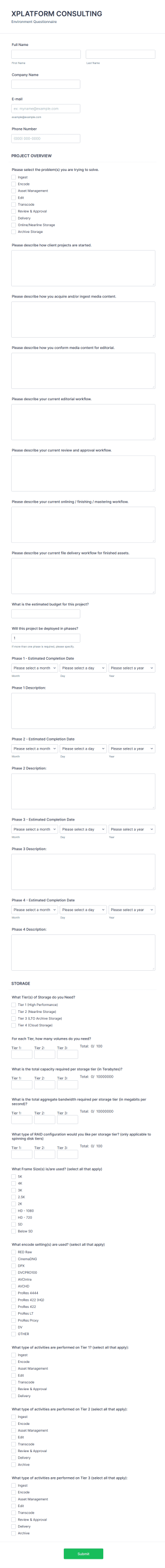 Consulting Company Storage Questionnaire Form Template
