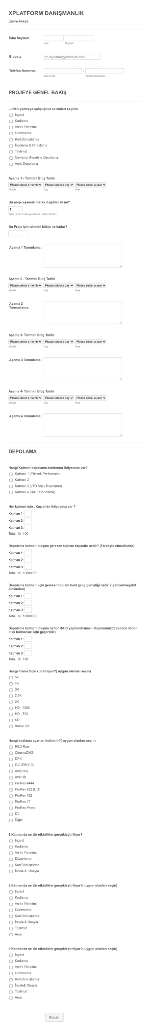 XPLATFORM Danışmanlık Depolama Anketi Form Template