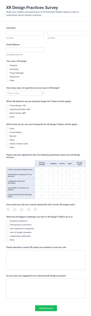 XR Design Practices Survey Form Template