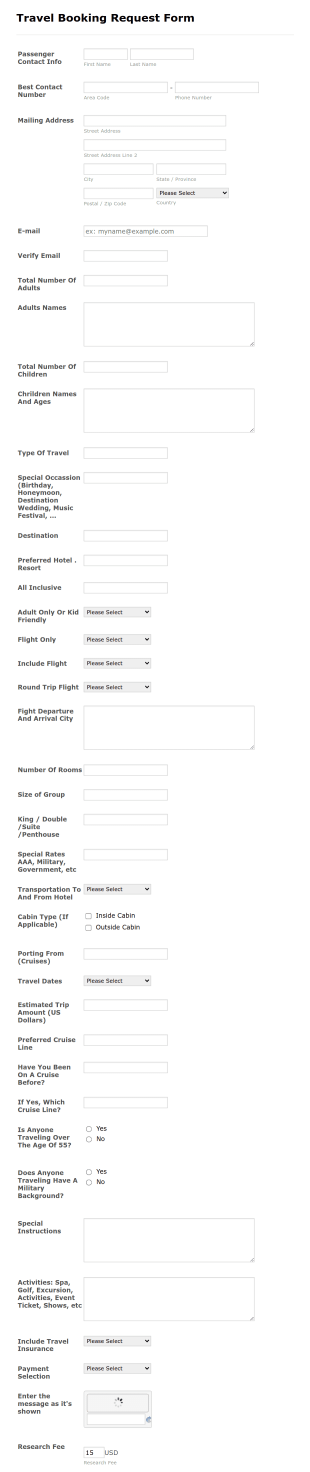 Xstream Paycation Travel Booking Request Form Template