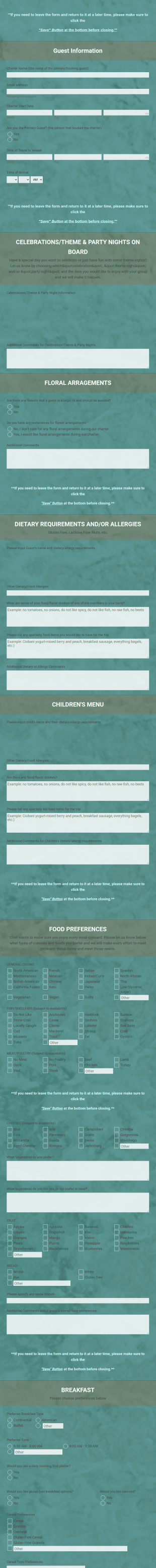 Yacht Preference Sheet Form Template