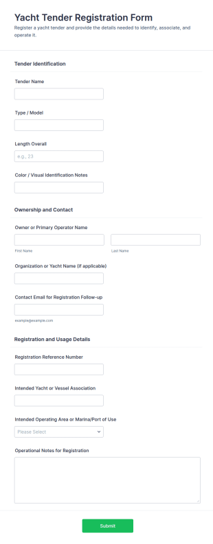Yacht Tender Registration Form Template