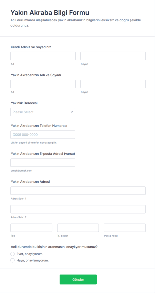 Yakın Akraba Bilgi Form Template