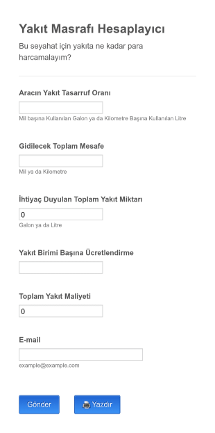 Yakit Masrafi Hesaplayici Form Template