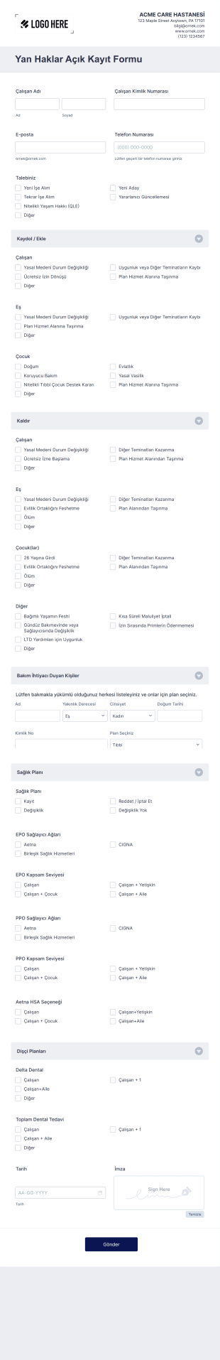 Yan Haklar Açık Kayıt Form Template