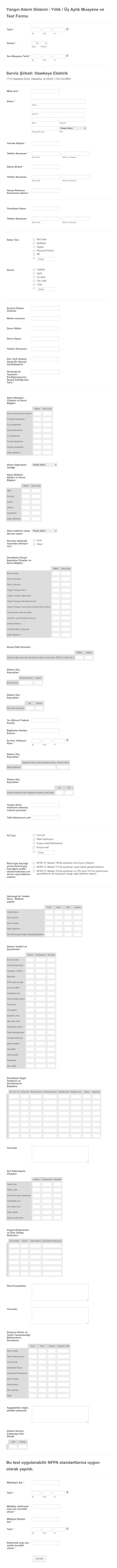 Yangın Alarm Sistem Raporu Form Şablonu