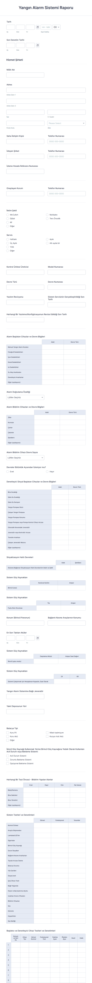 Yangın Alarm Sistemi Raporu Form Template