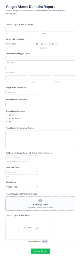 Yangın Alarmı Denetim Raporu Form Şablonu