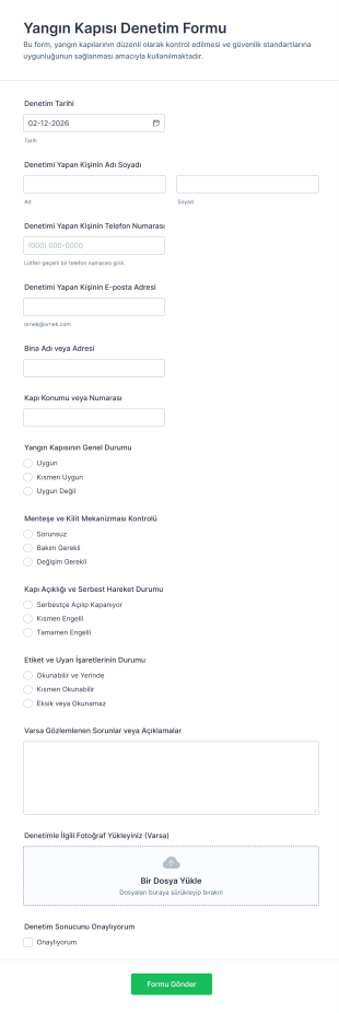 Yangın Kapısı Denetim Form Şablonu